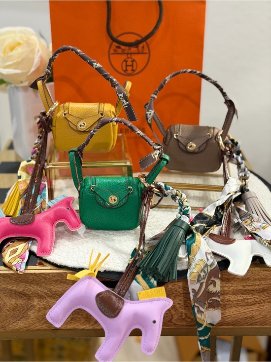 Unbranded Accessories - Fashion Lux Keychain Mini Bag Charm Keychain - Hermes Ribbon Wrapped Handle New
